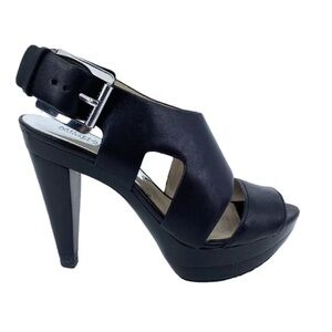 Michael Kors Carla Black Leather Platform Sandals-Size 8.5-Sexy, Black Tie